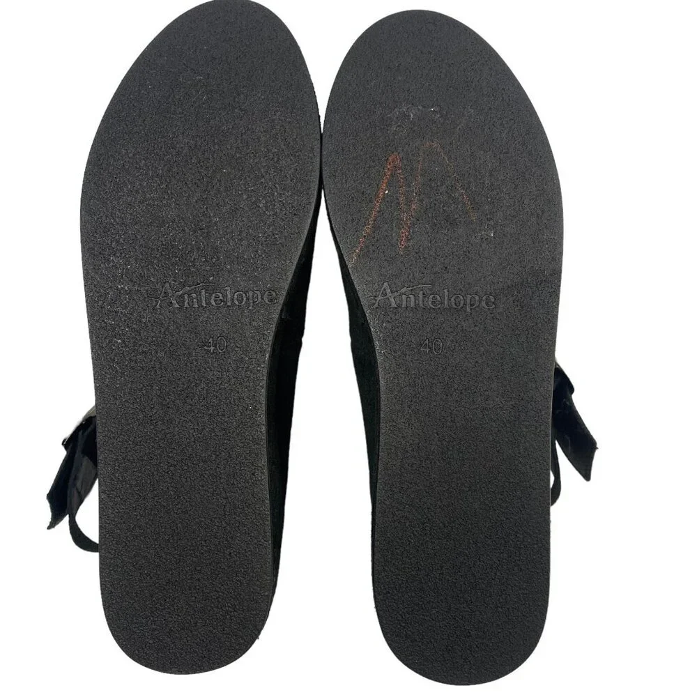 ANTELOPE Women Pia Suede Ankle Strap Platform Shoes‎ Sz 8.5 Black Mary Jane